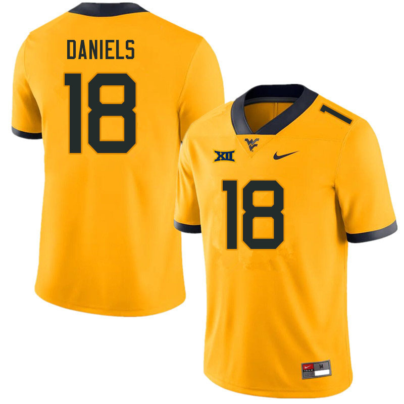 Men #18 JT Daniels West Virginia Mountaineers College Football Jerseys Sale-Gold - Click Image to Close